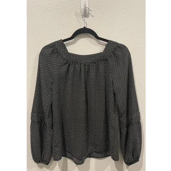 LC LAUREN CONRAD Black And White Long Sleeve Blouse - Picture 4 of 4